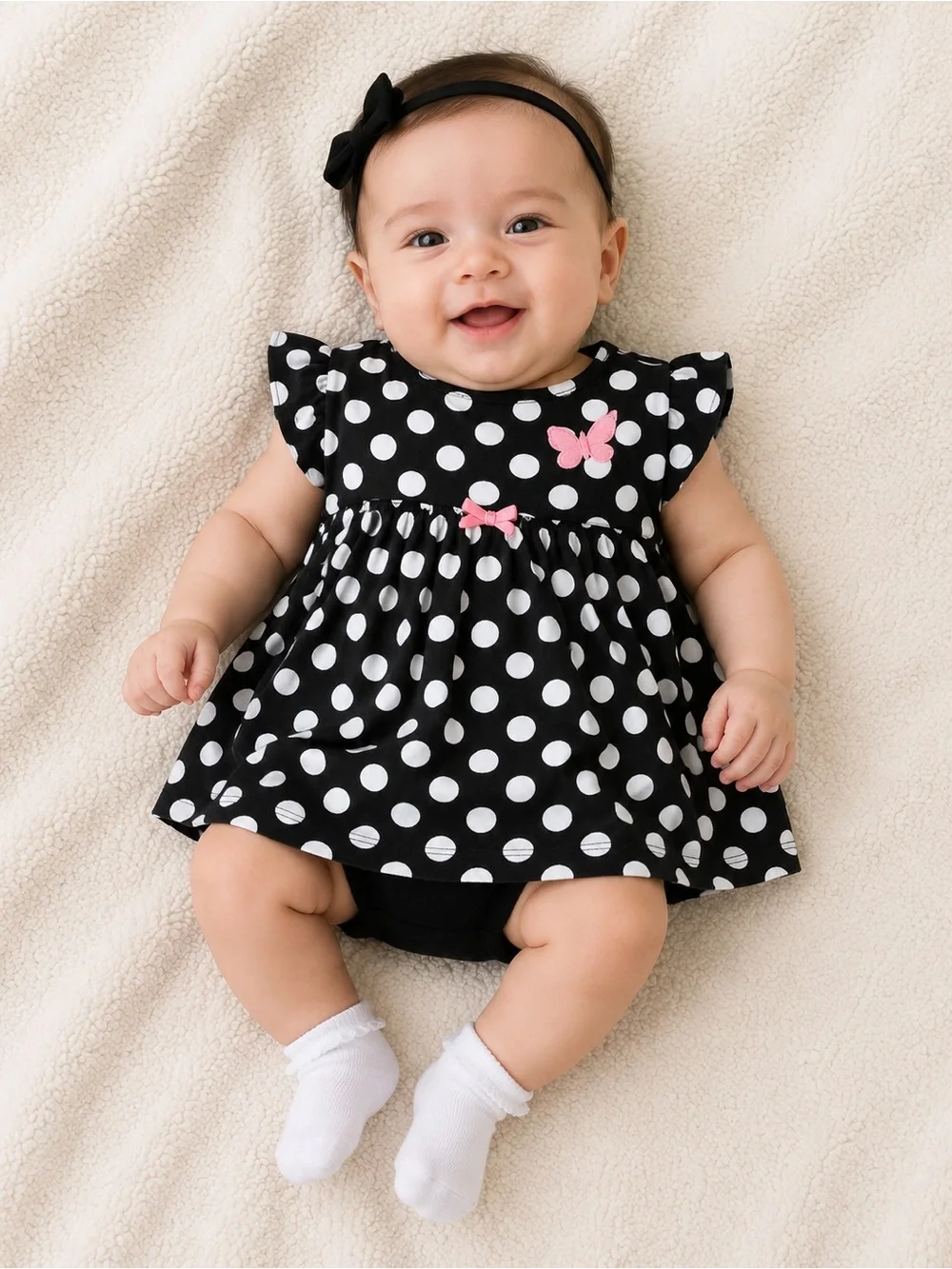 Carter's Black and White Polka Dot Dress with Pink Butterfly Accents
